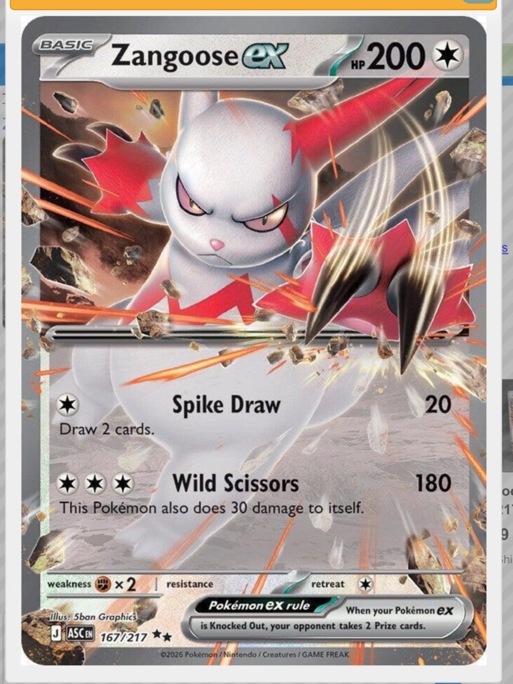 Zangoose Ex #167 Pokemon Ascended Heroes
